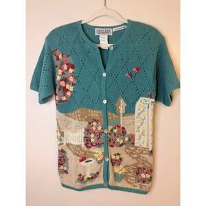 VTG Womens Embroidered Sweater Cottagecore Grandmacore Novelty Birdhouse Small P